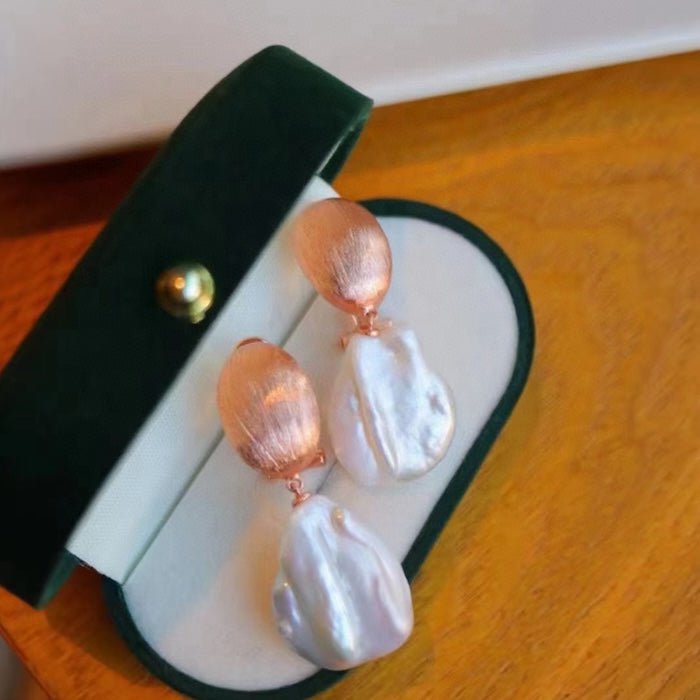 Rose Gold zeemeermin barokke parel drop oorbellen