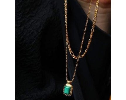 Malachiet hanger ketting met dubbele ketting
