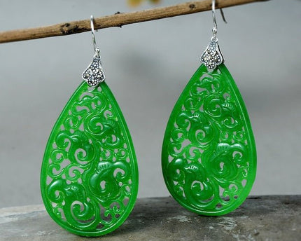 Waterdrop Jade oorbellen-Ruyi bloempatroon