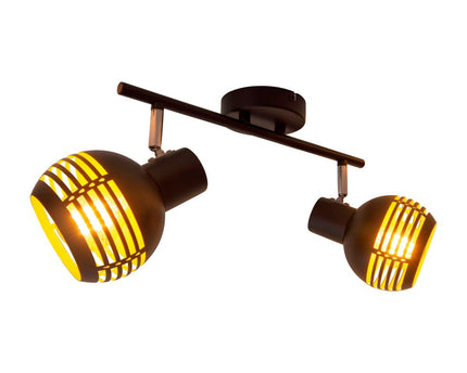 2-zitplaatsen muur en plafondlichtvlek "Casco" gemaakt van metaal in zwart en goud, met E27-aansluiting, 36 x 12 x 15 cm. Stijlvolle verlichting voor woonkamer, eetkamer of keuken.