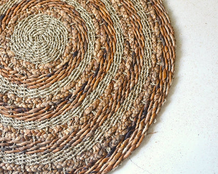 Vloerkleed 100/120 cm met strepen rond vloerkleed van plantaardige vezels, bananenvezel, zeegras en waterhyacint bruin beige tapijt POHON (2 maten)