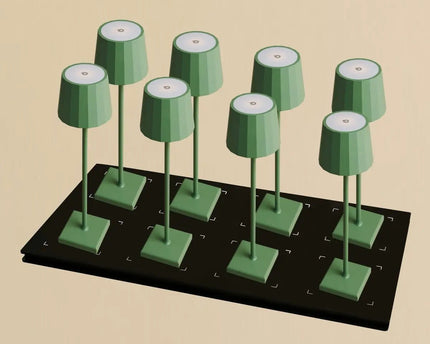 Combi Set Professional-8 X Wouter Saly Green Oplaadbare tafellampen & 1 x Central Station Draadloos oplaadstation met Qi-Technology-Perfect voor restaurants, gastvrijheid en hotels