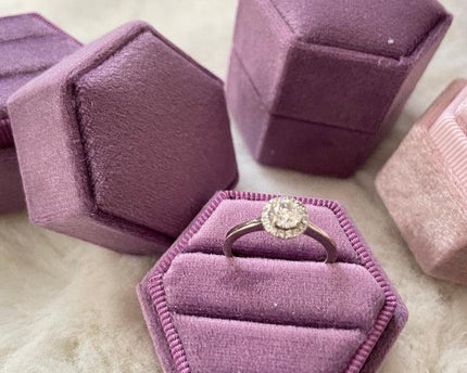 Zeshoek Velvet Wedding Ring Box-Pinky kleuren