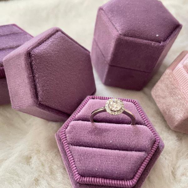 Zeshoek Velvet Wedding Ring Box-Pinky kleuren