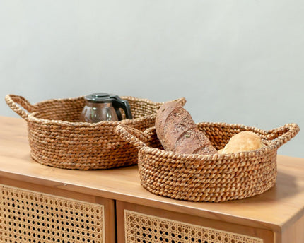 Broodmand | Kleine ronde mand | Decoratieve geweven opbergmand van waterhyacint JAWAH (2 maten)