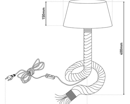 Tafellamp met tekstblazer "touw", tafellamp gemaakt van metaal, plastic, jute en textiel in wit, met E14 -versie, voor woonkamers, gang of kantoor, 40 cm hoog