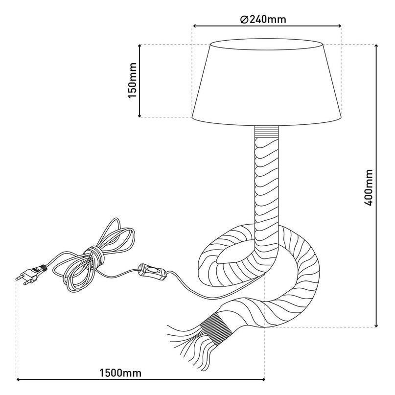 Tafellamp met tekstblazer "touw", tafellamp gemaakt van metaal, plastic, jute en textiel in wit, met E14 -versie, voor woonkamers, gang of kantoor, 40 cm hoog