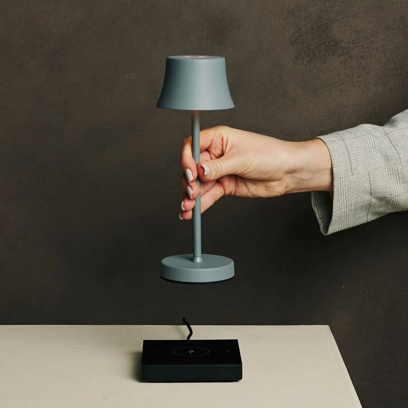 De pijp mini muis grijs oplaadbare tafellamp - draadloos opladen, dimbare lamp en 3 lichte kleuren
