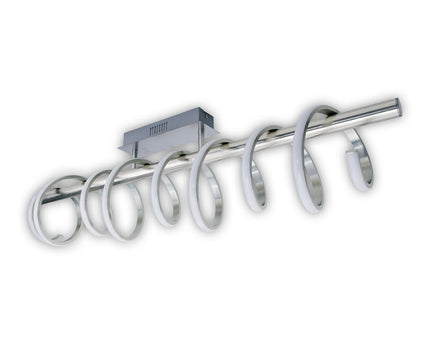 LED -plafondlamp "Belleza", moderne metalen plafondlamp en plastic in nikkel mat en wit, met stevig gebouwd -in LED's, 100 cm lang. De ideale verlichting voor woonkamer, eetkamer of keuken.
