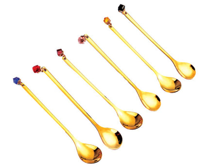 Gouden lepels met multi -gecolarde diamanten - set van 6
