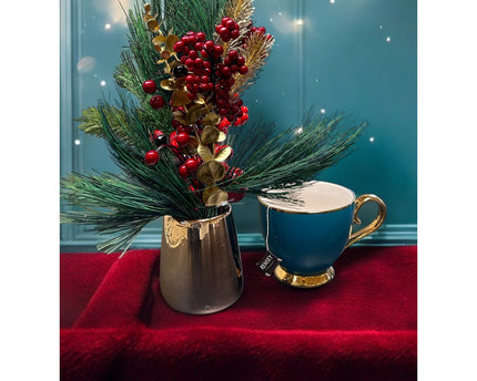 Kerstbloemcombinatie met Potten Set 02  | Zijden kunstbloem | Lengte 45CM