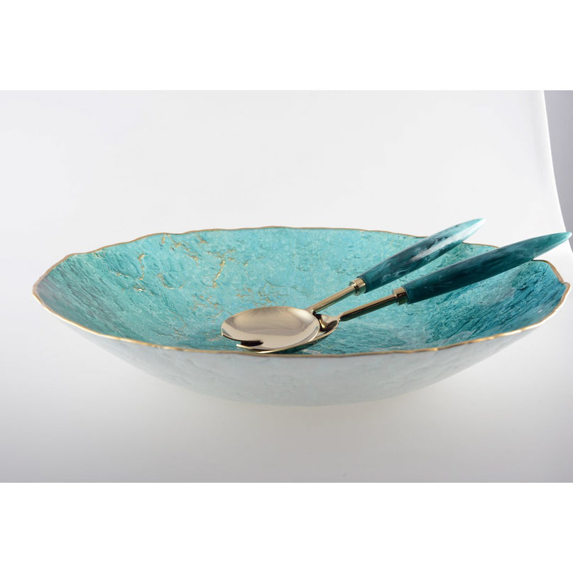 Turquoise gesneden met gouden rand 40 cm