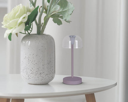 2-ex-ingestelde LED-batterijtafel Licht "Gomba" voor buiten en binnen, gemaakt van metaal en plastic in bramen, 18,5 cm hoog
