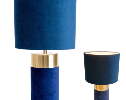 Tafellamp "bordo" 32 cm hoog gemaakt van metaal en velours in goud en blauw, met E14 -versie, lamp voor eetkamer, woonkamer, gang of kantoor