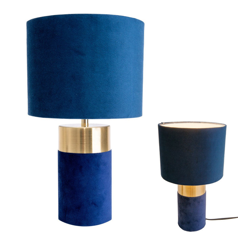 Tafellamp "bordo" 32 cm hoog gemaakt van metaal en velours in goud en blauw, met E14 -versie, lamp voor eetkamer, woonkamer, gang of kantoor