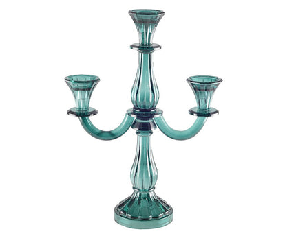 3 LICHTE TURQUOISE KANDELAARS H35CM