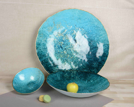 Turquoise Bowl met gouden rand 20 cm