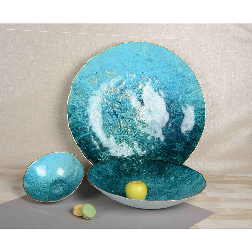 Turquoise Bowl met gouden rand 20 cm