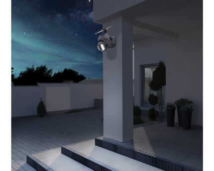 LED -zonne -buitenwandlamp "Moho" met bewegingsdetector en beveiligingscamera -vouw, wandlicht gemaakt van plastic in grijs, met geïntegreerde LED