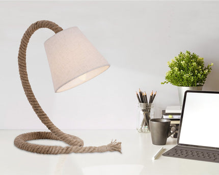 Tafellamp met tekstblazer "touw", tafellamp gemaakt van metaal, plastic, jute en textiel in wit, met E14 -versie, voor woonkamers, gang of kantoor, 35 cm hoog