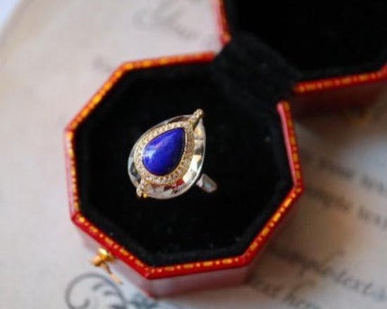 Lapislazuli peer-cut heldere kwartskristalring