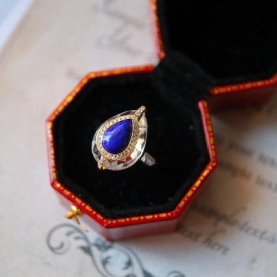 Lapislazuli peer-cut heldere kwartskristalring