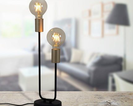 Tabellamp 2-flame. "Modo" gemaakt van metaal in zwart, versies in goud, E27 -aansluiting, tafellamp voor woonkamer, eetkamer, keuken, gang, gang of kantoor, 45 x 14 cm
