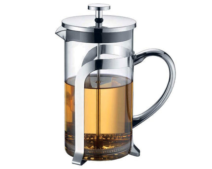 Glazen koffiezetapparaat met 9x9x18cm zilveren metalen decor