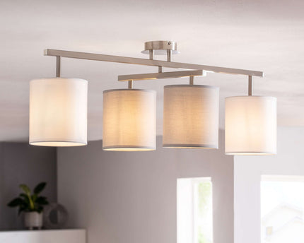 4 plafondlamp "tilde", klassieke metalen plafondlamp en textiel in grijs met E27 -aansluiting, 82 cm lang, de paraplu's zijn verstelbaar, ideaal voor woonkamer, eetkamer en slaapkamer