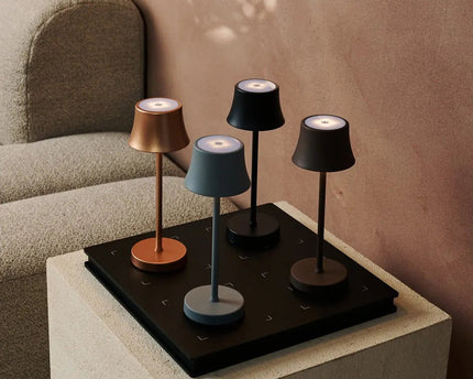 De pijp mini mokka bruin oplaadbare tafellamp - draadloos opladen, dimbare lamp en 3 lichte kleuren