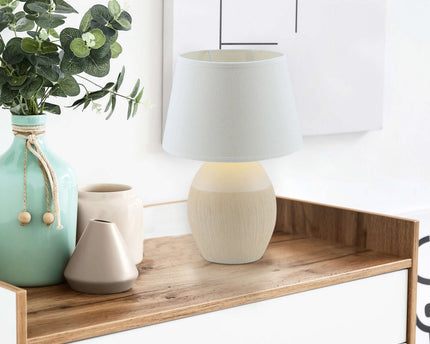 Keramische tafellamp "Talia", tafellamp gemaakt van keramiek, beige/wit, met E14 -versie, voor eetkamer, woonkamer, gang of kantoor, 31 cm hoog