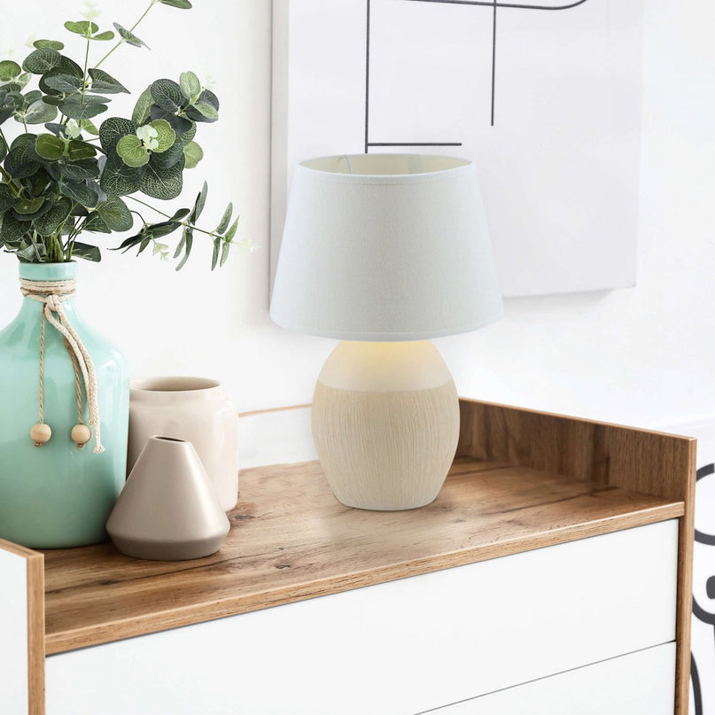 Keramische tafellamp "Talia", tafellamp gemaakt van keramiek, beige/wit, met E14 -versie, voor eetkamer, woonkamer, gang of kantoor, 31 cm hoog