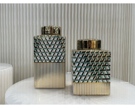 Vaas Groen met goud met dop ( SMALL) 7543-8