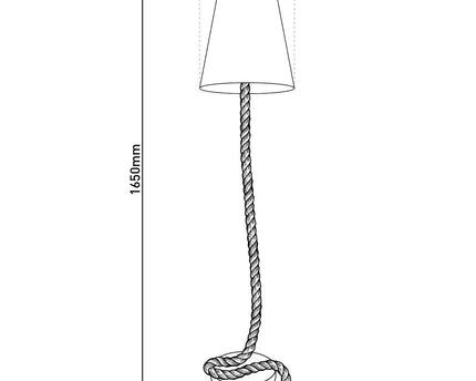 Staande lamp "touw" gemaakt van metaal, plastic, jute en textielmateriaal in de natuur, met E27 -versie, verlichting voor woonkamer, eetkamer of kantoor, 165 cm hoog