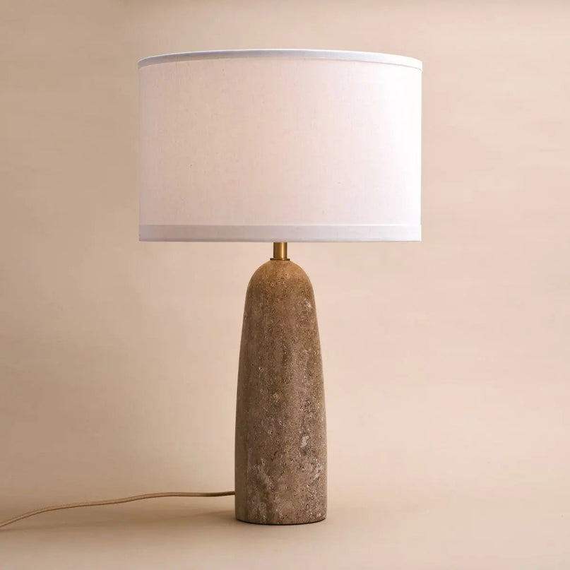 Isla travertijnlamp met katoenen kap – elegant en tijdloos