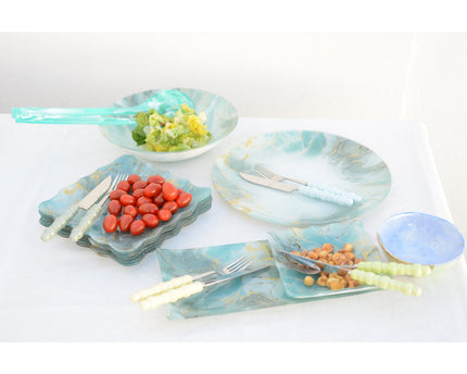 Silver Dessert Forks met multi -gekoleerde mouwen - set van 6