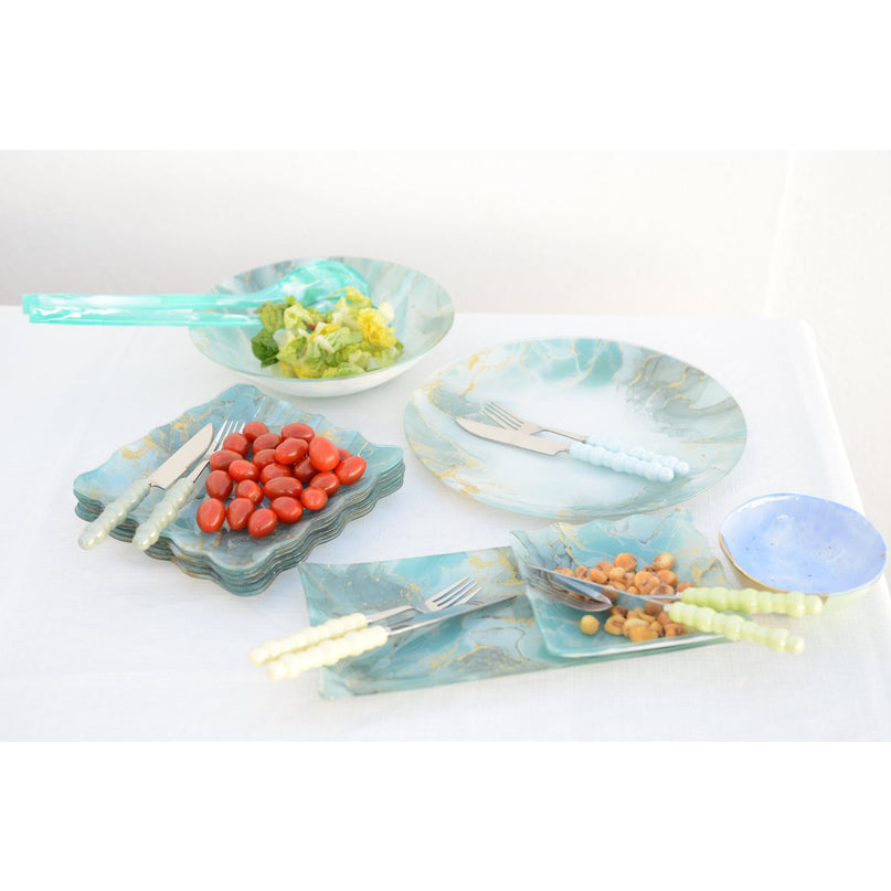 Silver Dessert Forks met multi -gekoleerde mouwen - set van 6
