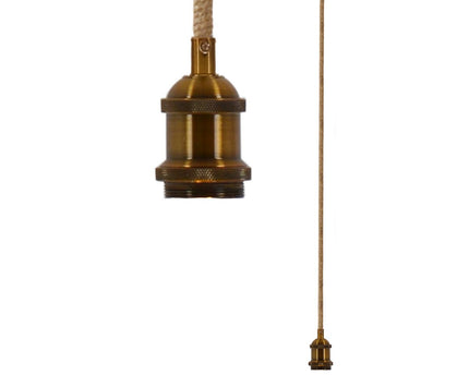 Metalbaldachin "Ontario" decoratieve hanglamp gemaakt van metaal in alt-messing en jute, E27-versie, verlichting voor woonkamers of kantoor.