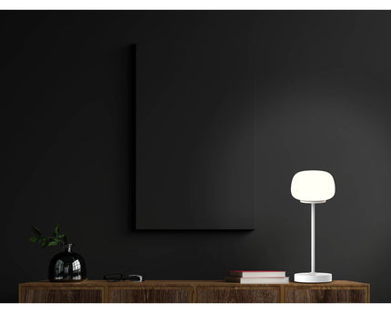 LED -batterij/ tafellamp "Pina" 30 cm hoog, gemaakt van metaal (wit) en glas (wit), geïntegreerde LED's, warm wit
