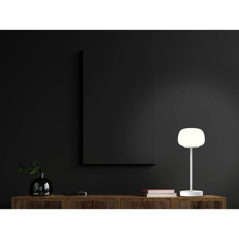 LED -batterij/ tafellamp "Pina" 30 cm hoog, gemaakt van metaal (wit) en glas (wit), geïntegreerde LED's, warm wit