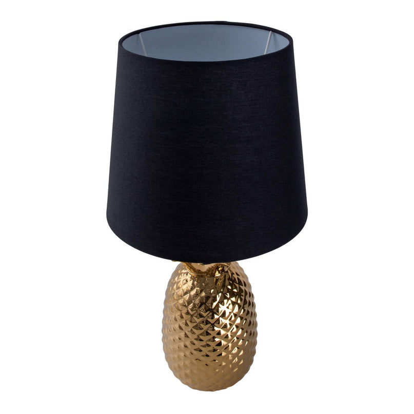 Keramische tafellamp "ananas", tafellamp gemaakt van keramiek met goudkleurig glazuur en zwart stofscherm, met E14-aansluiting, voor eetkamer, woonkamer, gang of kantoor, tafellamp 45 cm hoog
