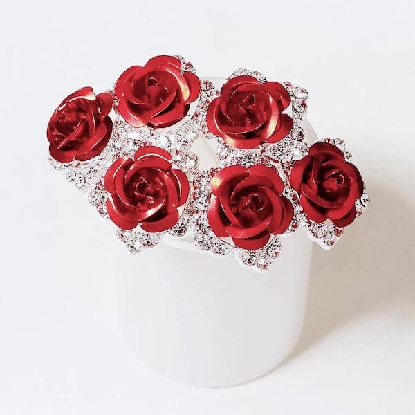 Romantische Red Rose Bruidshaarspelden-Een set van 8