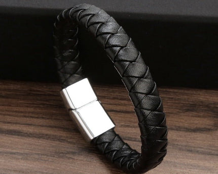 Leerachtige gevlochten herenarmband