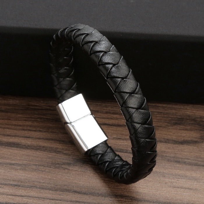 Leerachtige gevlochten herenarmband