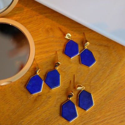 Royal Blue Lapis Lazuli zeshoekige oorbellen