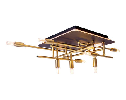 LED -plafondlamp "Ancona" met achtergrondverlichting gemaakt van metaal in zwart en messing, G9 -versies, lamp voor woonkamer, eetkamer, gang en kantoor, ca.