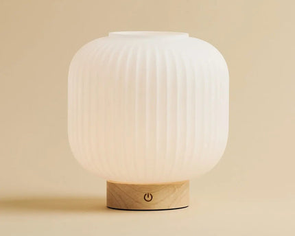 LYLA Unieke oplaadbare lamp - Frosted glas en houten basis, dimable, 3 lichte modi