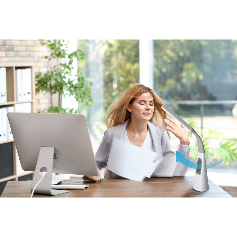 LED-tafellicht "Ventu" met ventilator, met aanraking, dimable, gemaakt van wit plastic, stevig ingebouwde LED's, 40 cm hoog