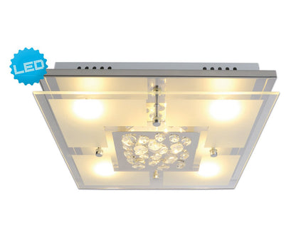 De LED -plafondlamp "chur" 30 x 30 cm, chom -gekleurd metaal, gedeeltelijk gevatneerd glas, geïntegreerde LED's, warm wit