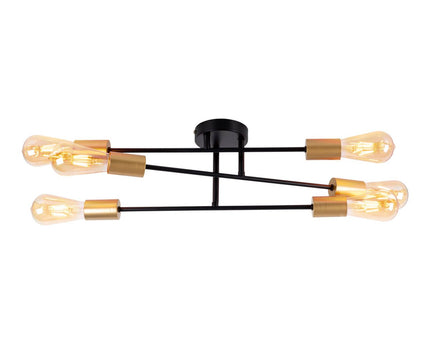 Plafondlicht "Modo" 6-flame gemaakt van metaal in zwart, versies goud, E27-aansluiting, plafondlamp voor woonkamer, eetkamer, keuken, gang, gang of kantoor met een Øvon 54,5 cm